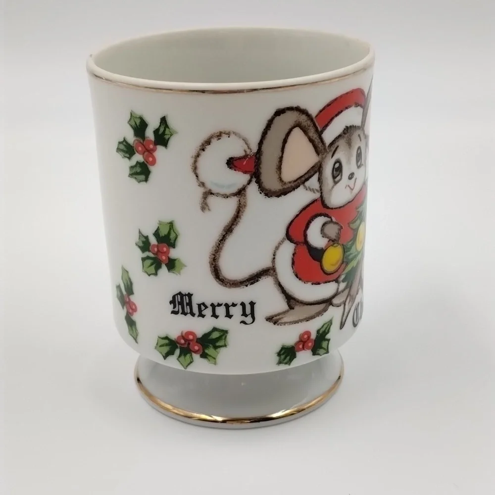Lefton Vintage coffee Christmas Mug Mouse with Christmas Tree Santa